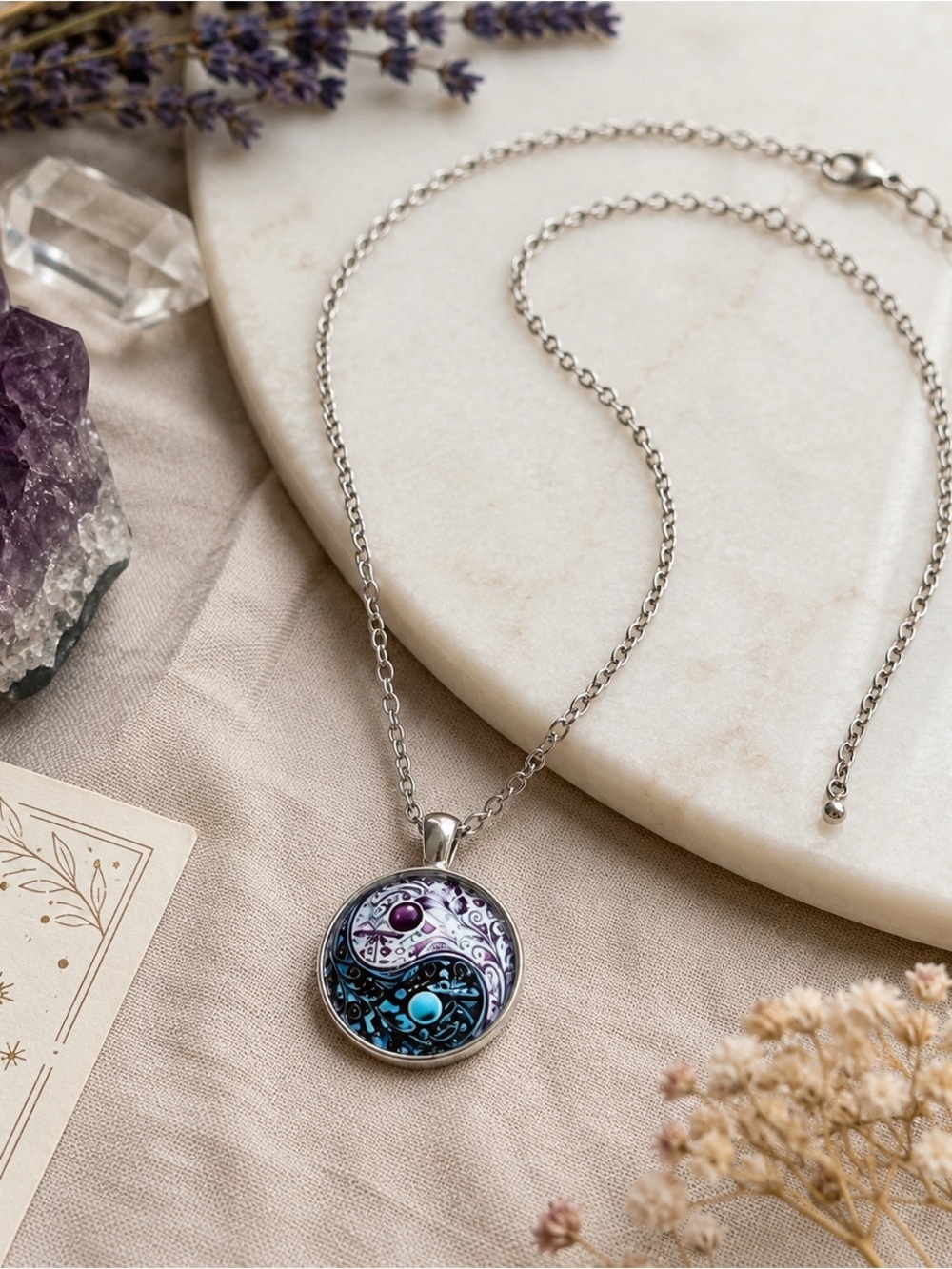 New Yin Yang Necklace Silver Tone Spiritual Metaphysical Pendant 18” + Extender